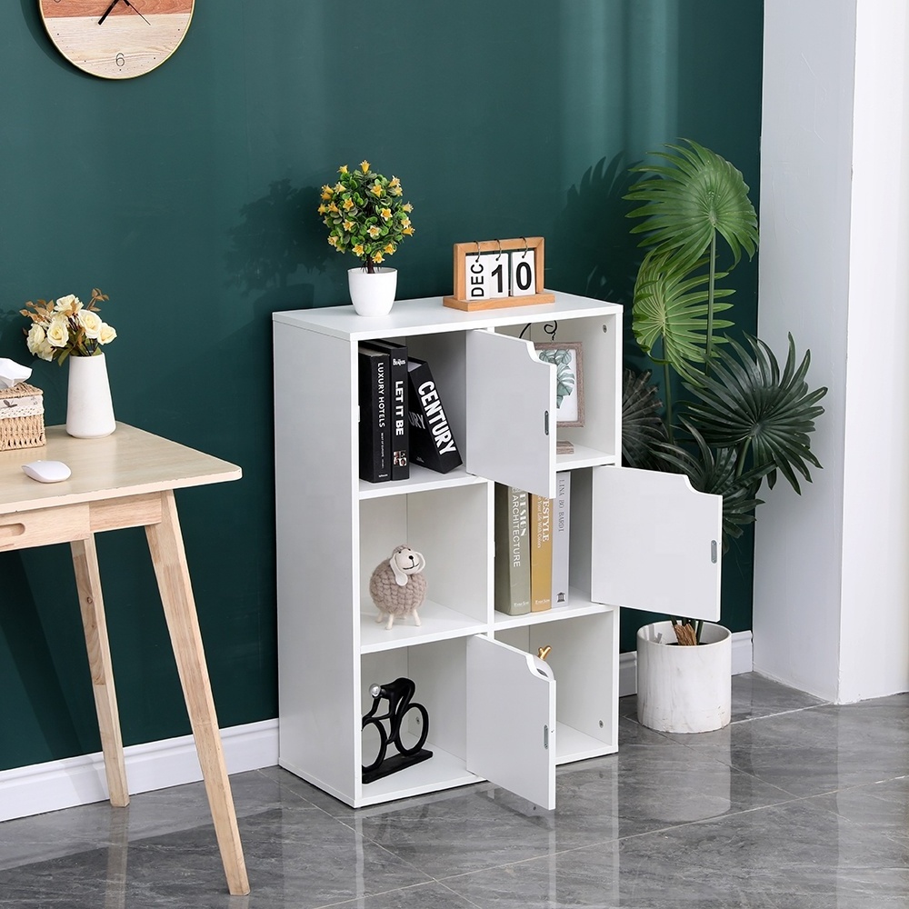 Bookshelf with Doors 3-Tier Bookcase with Cabinet Freestanding  Display Cabinet with Doors