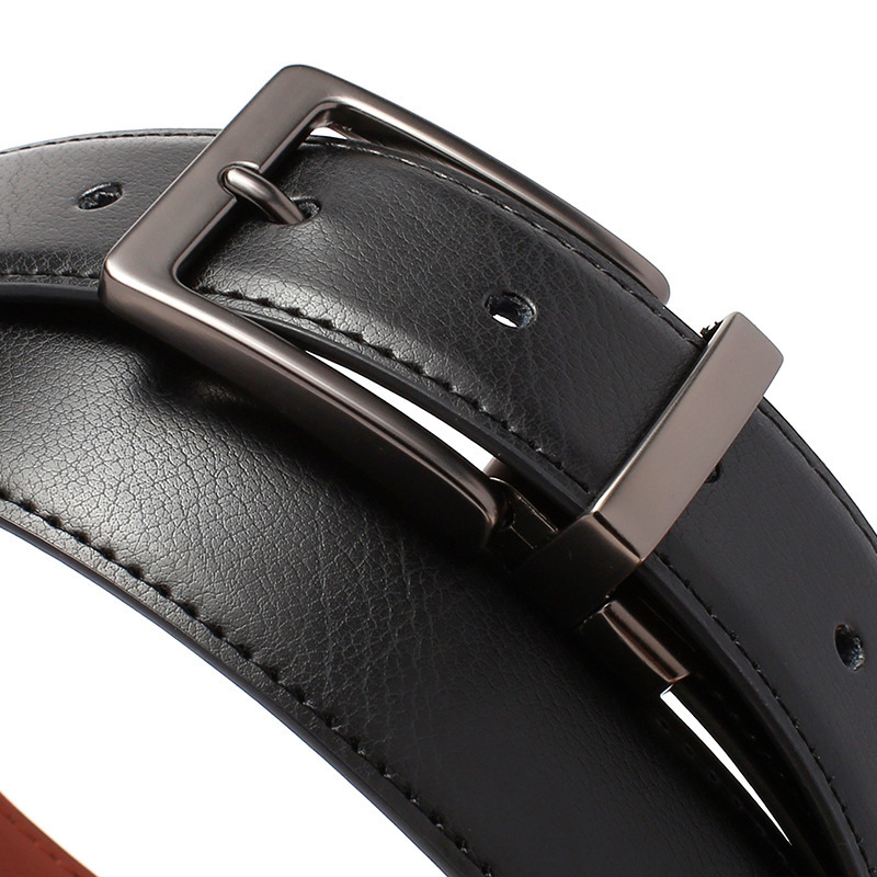 Plain Color Comfortable Casual Dress Men's Genuine Cowhide Leather Belt with Reversible Pin Buckle