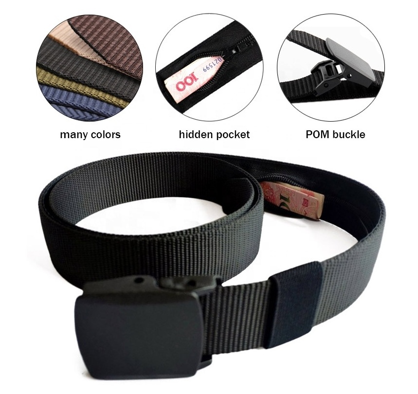 Unisex Secret Security Friendly Anti-Theft Nylon Fabric Zipper Hidden Money Pocket Travel Belt with Plastic Buckle