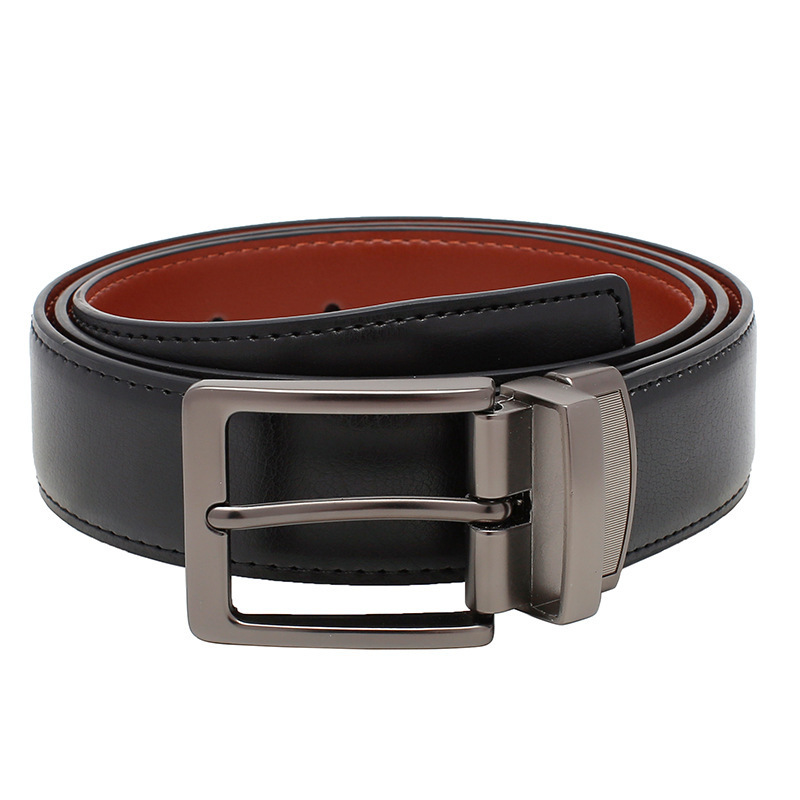 Plain Color Comfortable Casual Dress Men's Genuine Cowhide Leather Belt with Reversible Pin Buckle