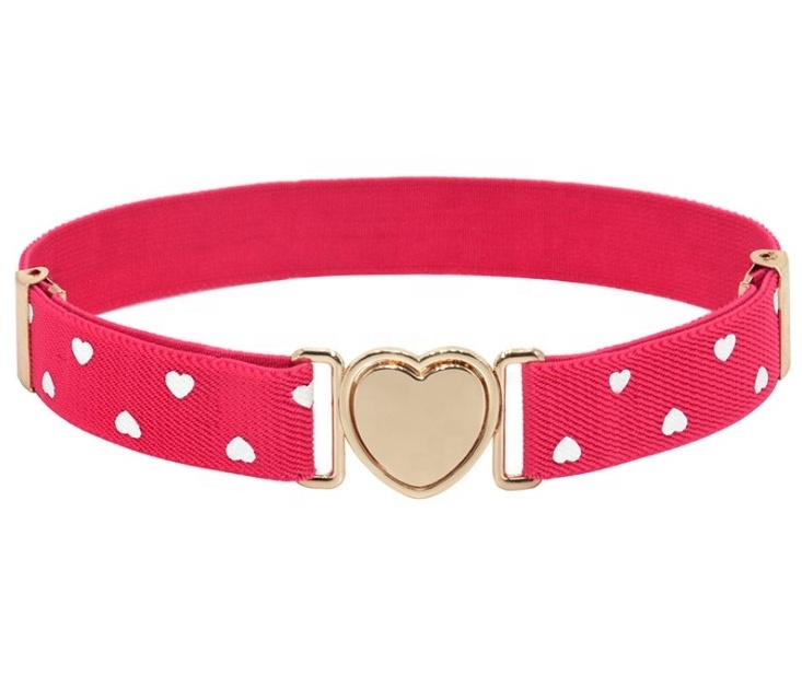 Cute Heart Buckle Adjustable Children Elastic Stretch Waist Belts For Teen Kids Girls Dresses