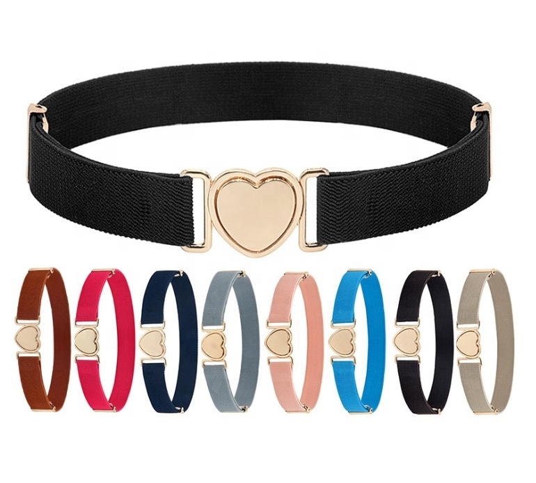 Cute Heart Buckle Adjustable Children Elastic Stretch Waist Belts For Teen Kids Girls Dresses