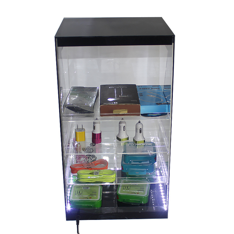 Acrylic cellphone accessory display 5 tiers mobile phone car charger display stand/COUNTER DISPLAY SHELF