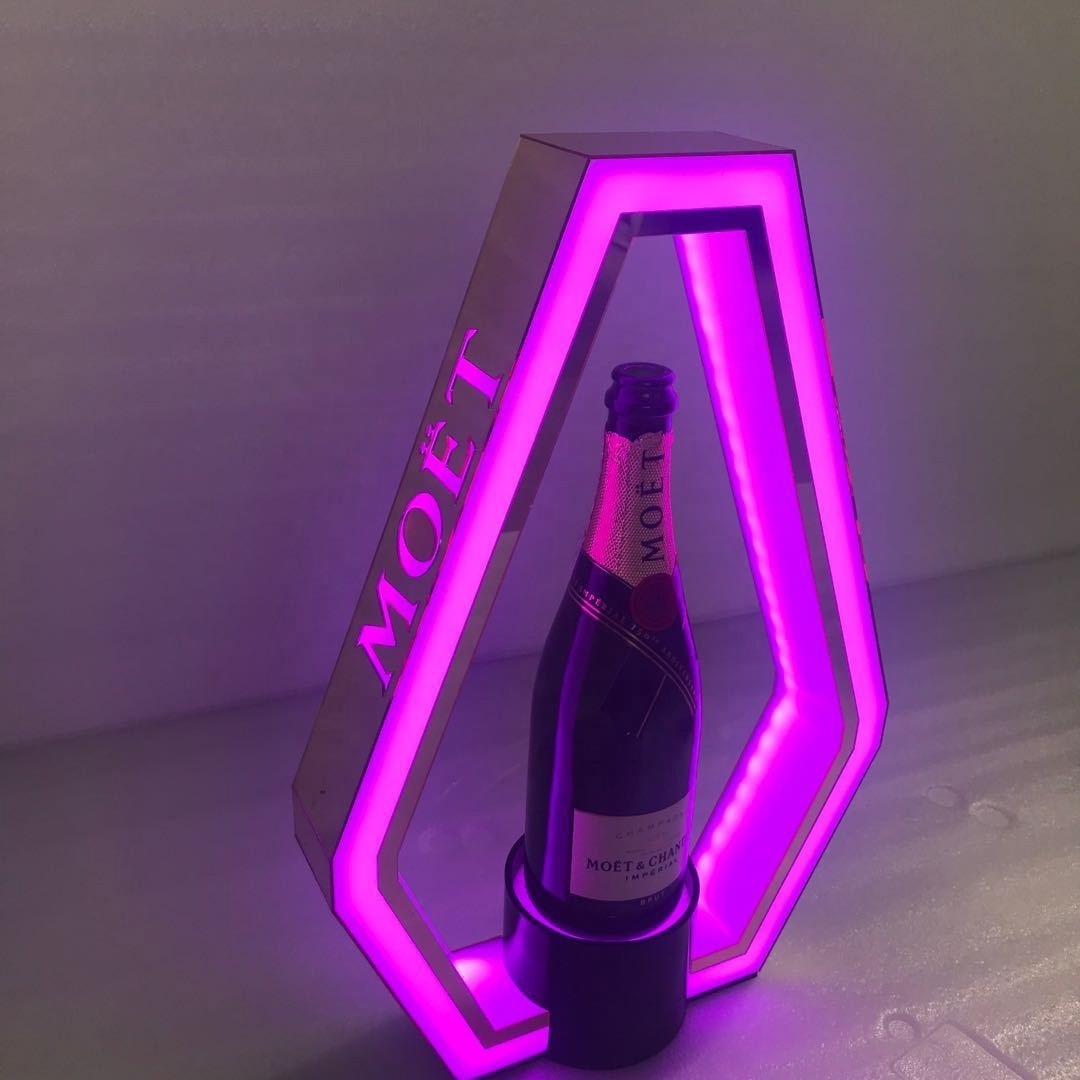 Customized Single Acrylic LED Champagne Wine Bottle Glorifier Display for Night Club