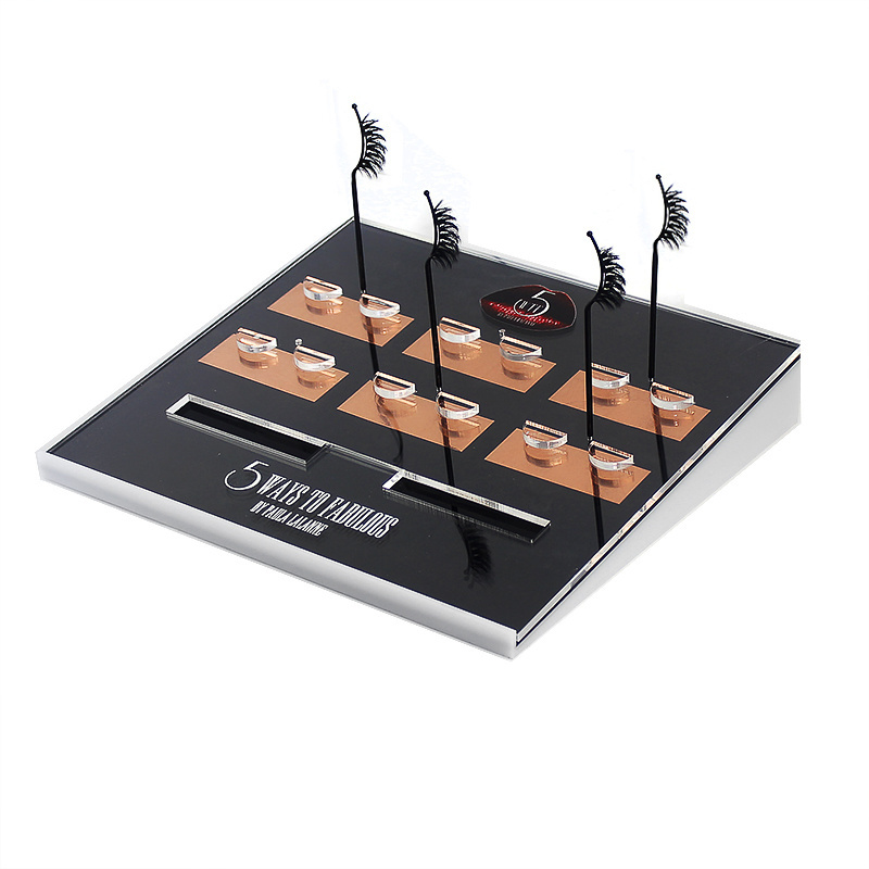 Countertop beautiful acrylic make up cosmetic display classic eyelash display stand with eyelash 6 lash stick organizer