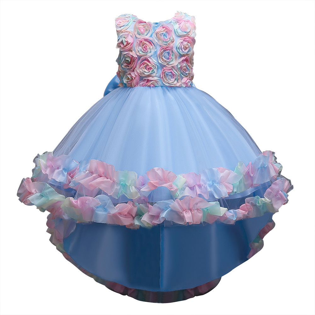 European style color baby girl's 2nd Birthday Dress Flower Bridesmaid Wedding dress children's full moon dress little girl