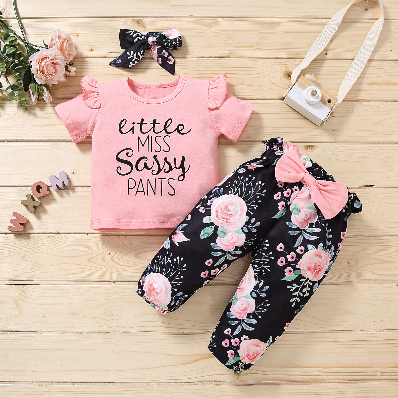 New Infants Clothes Sets Baby Outfit For Girl Cute Headband For Baby Girl Suits Floral Print Newborn Baby Girl Clothing 3pcs Set