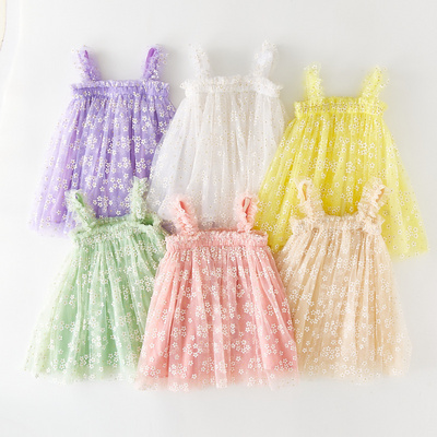 New Arrival Summer Children's Baby Girls Dress Hot Selling Toddler Girl Tutu Sleeveless Floral Print Sweet Yarn Dress