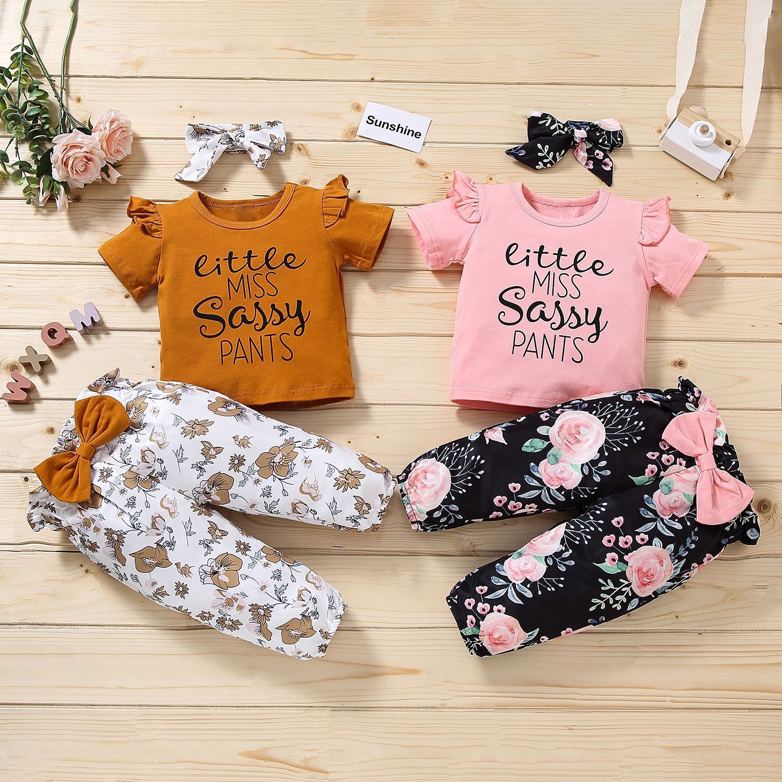 New Infants Clothes Sets Baby Outfit For Girl Cute Headband For Baby Girl Suits Floral Print Newborn Baby Girl Clothing 3pcs Set