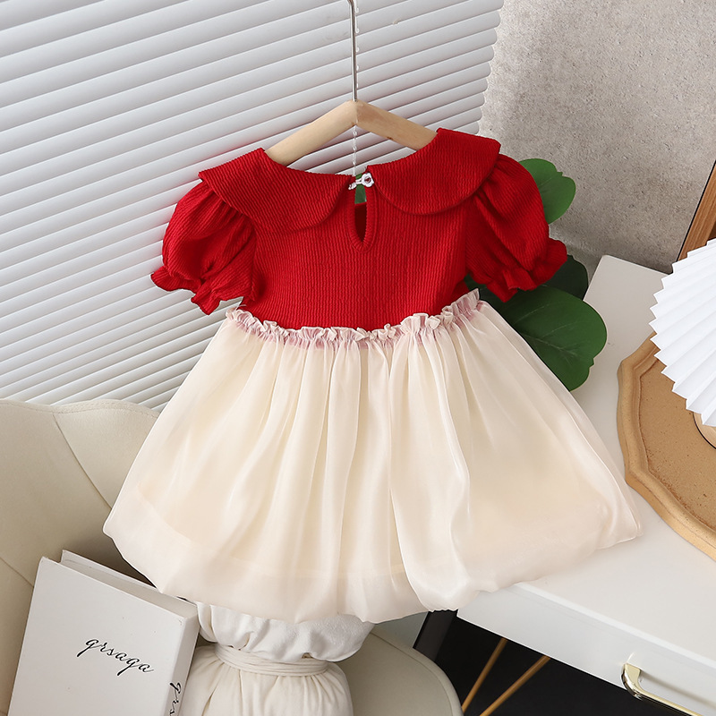 Wholesale Gown For Kids Girl Party Dress Short Sleeve Children'S Dress Skirt Green Baby Infant Gauze Bow Lace Princess Dress