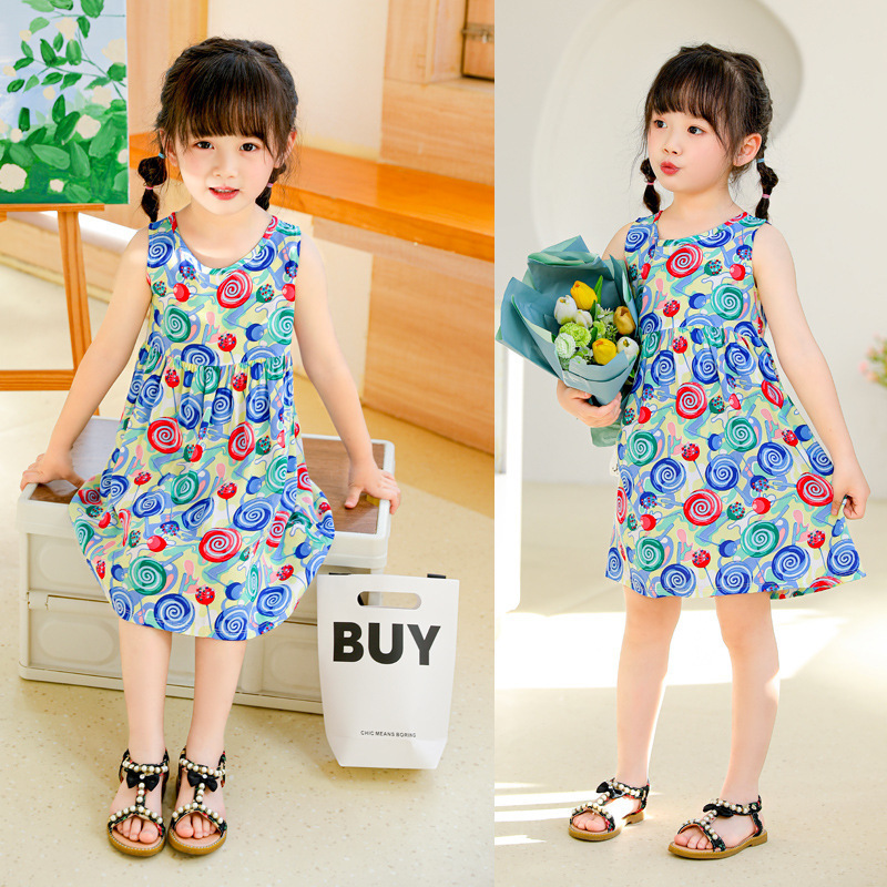 1-7 Years Baby Girl Dress Sleeveless Cotton Flower Dress Children Clothes Wear Summer Princess Dress For Kids Girls