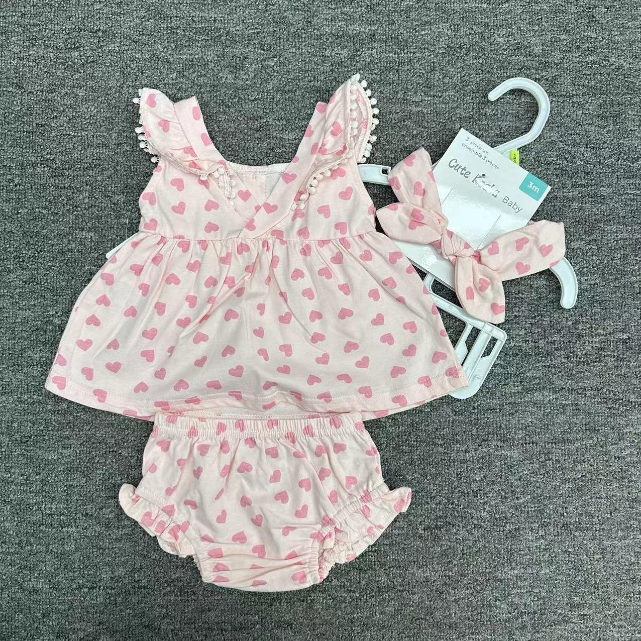 2024 Newborn Baby Cute Print Dresses 0-12 Months Korean Summer Baby Girl Princess Dresses Clothes 3pcs Gift Set