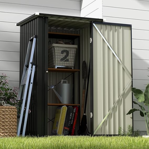 Small Garden Tool Storage Shed with Sloping Roof and Single Lockable Door