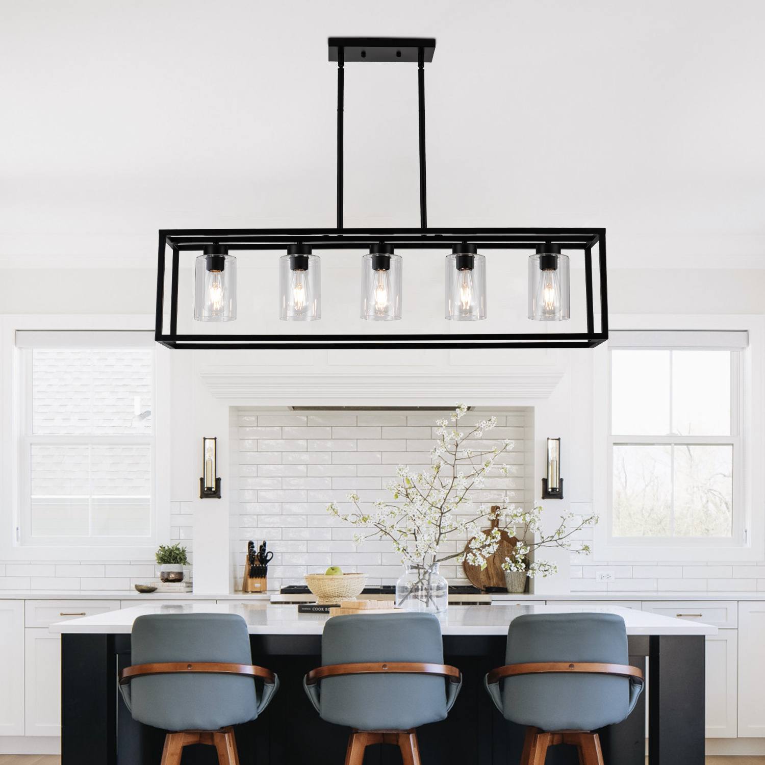 Kitchen Island Light Farmhouse Lustres Dining Room Retangular Pendant Lighting  5-light fixture