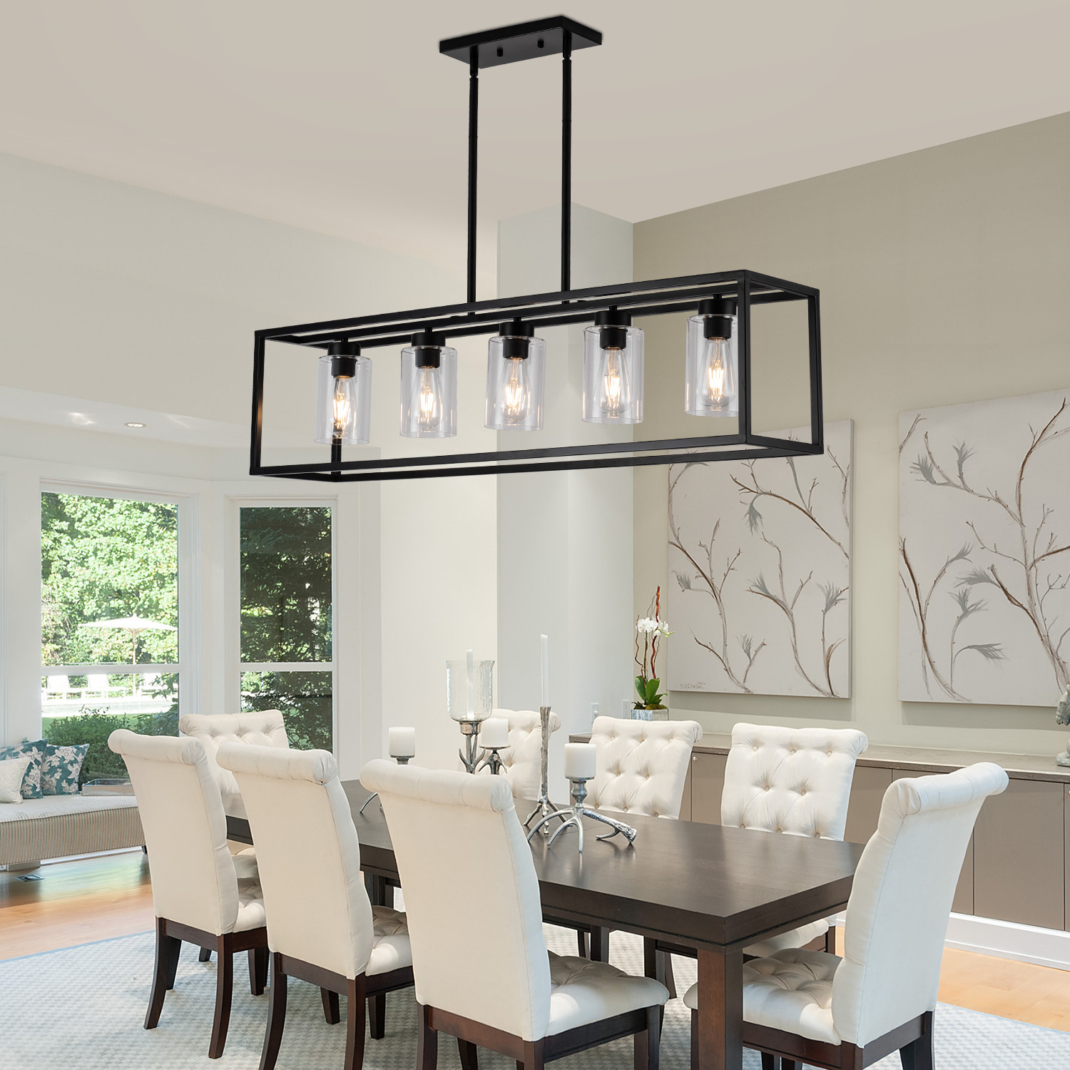 Kitchen Island Light Farmhouse Lustres Dining Room Retangular Pendant Lighting  5-light fixture