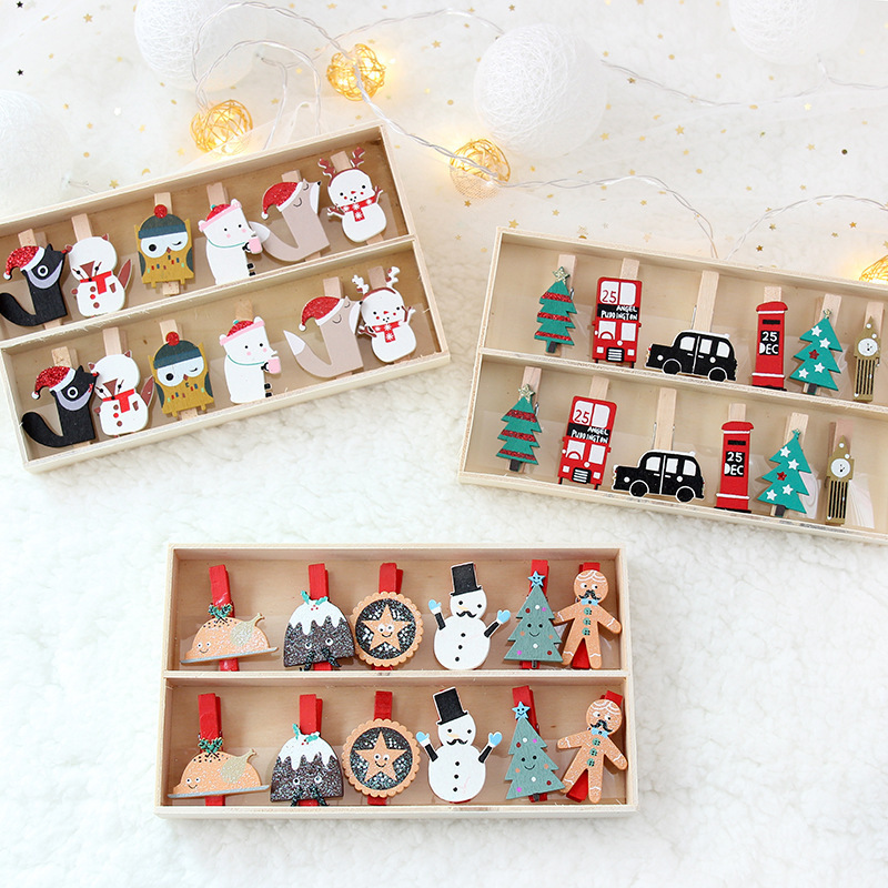 Creative New Christmas Wooden Decorations Mini DIY Photo Clip Christmas Tree Pendant