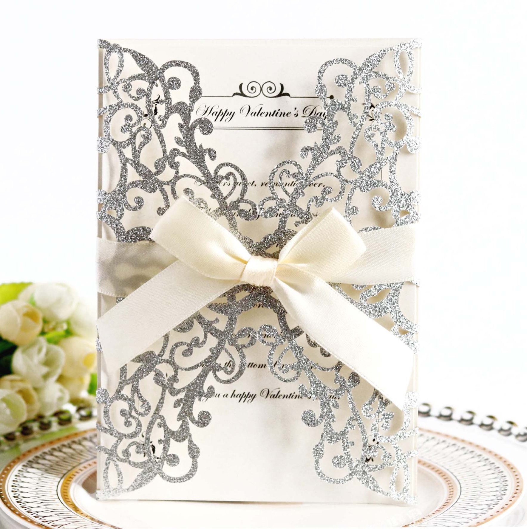 Laser Cut Wedding Invitation Cards With Ribbon Butterfly and Envelope Paper Gift Card Wedding Decor Party Supplies