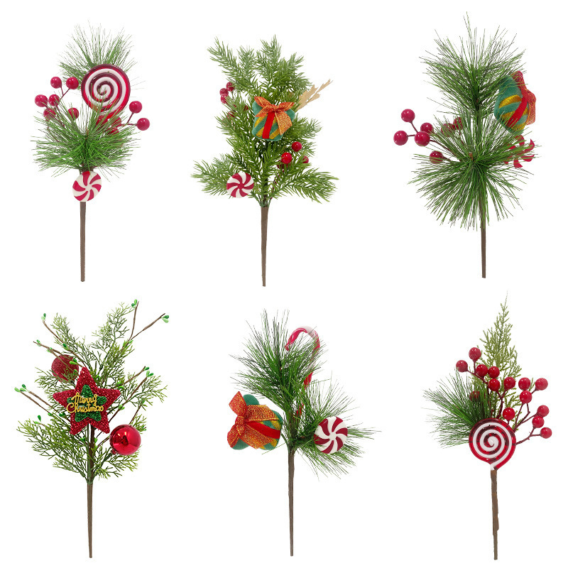 Best Selling Artificial Red Berry Pine Cone Christmas Picks Branches Cartoon Reindeer pentagram Christmas Greenery Ornaments