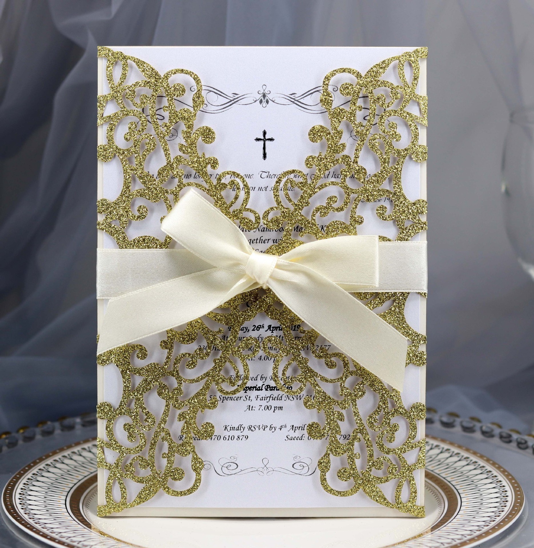 Laser Cut Wedding Invitation Cards With Ribbon Butterfly and Envelope Paper Gift Card Wedding Decor Party Supplies