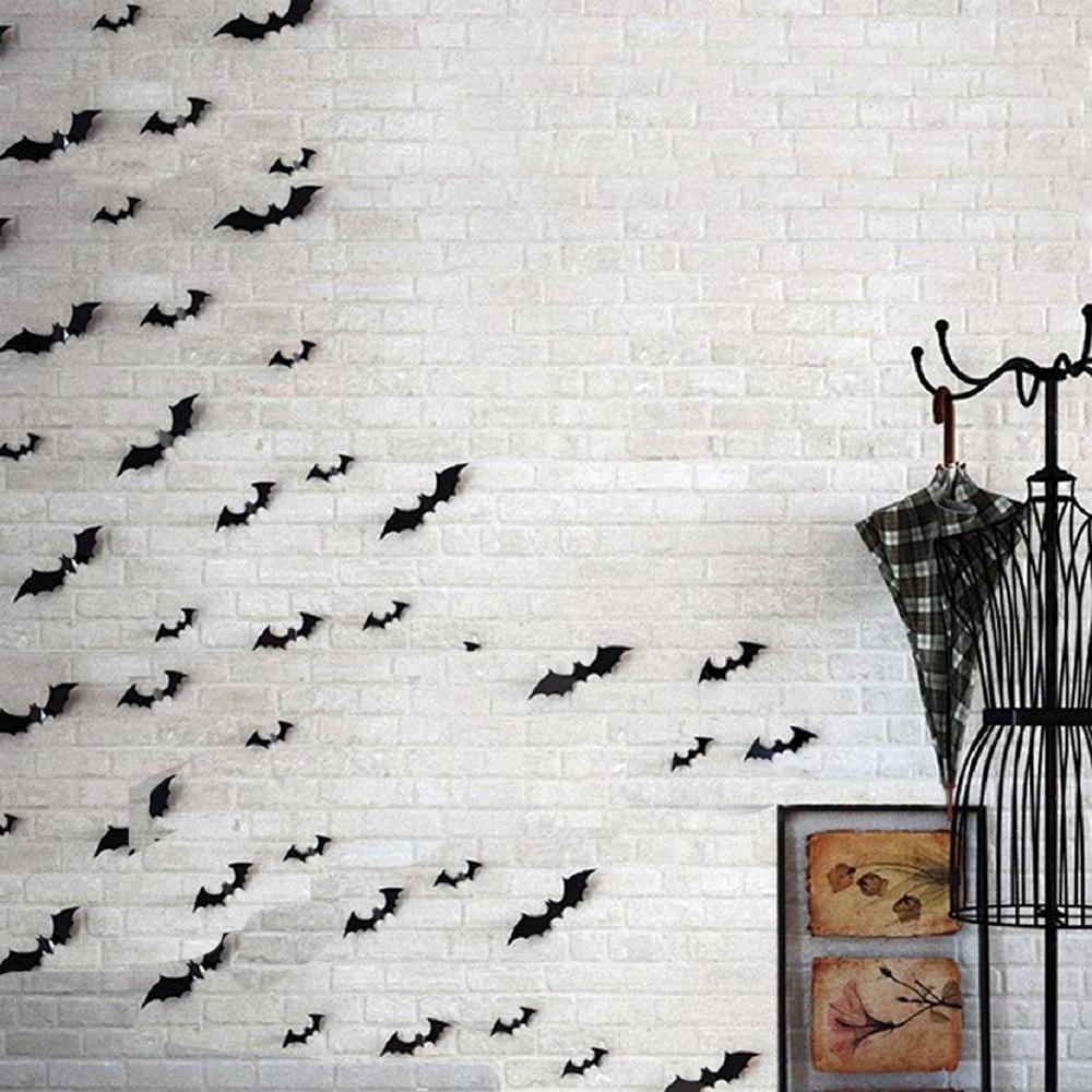 Halloween Party Supplies PVC 3D Scary Bats Wall Decal Wall Sticker Halloween Eve Decor Home Window Decoration Set, 12pcs,black