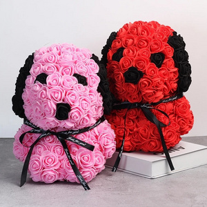 Hot sale 25cm PE eternal flower rose pug valentines rose bear rose dog with pvc gift box christmas gifts