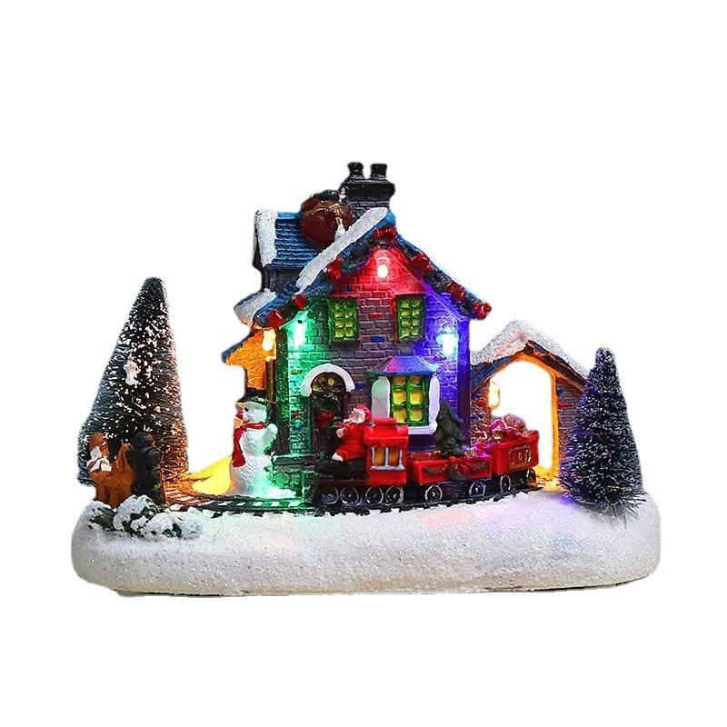 2022 New Christmas House Ornaments LED Snow Room Kids Gifts Christmas Village Houses Resin Crafts