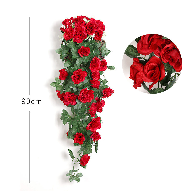 High Quality With Basket Home Artificial Flower Vine Decoration Rose Flowers Wall Hanging Artificial Flower Wholesale