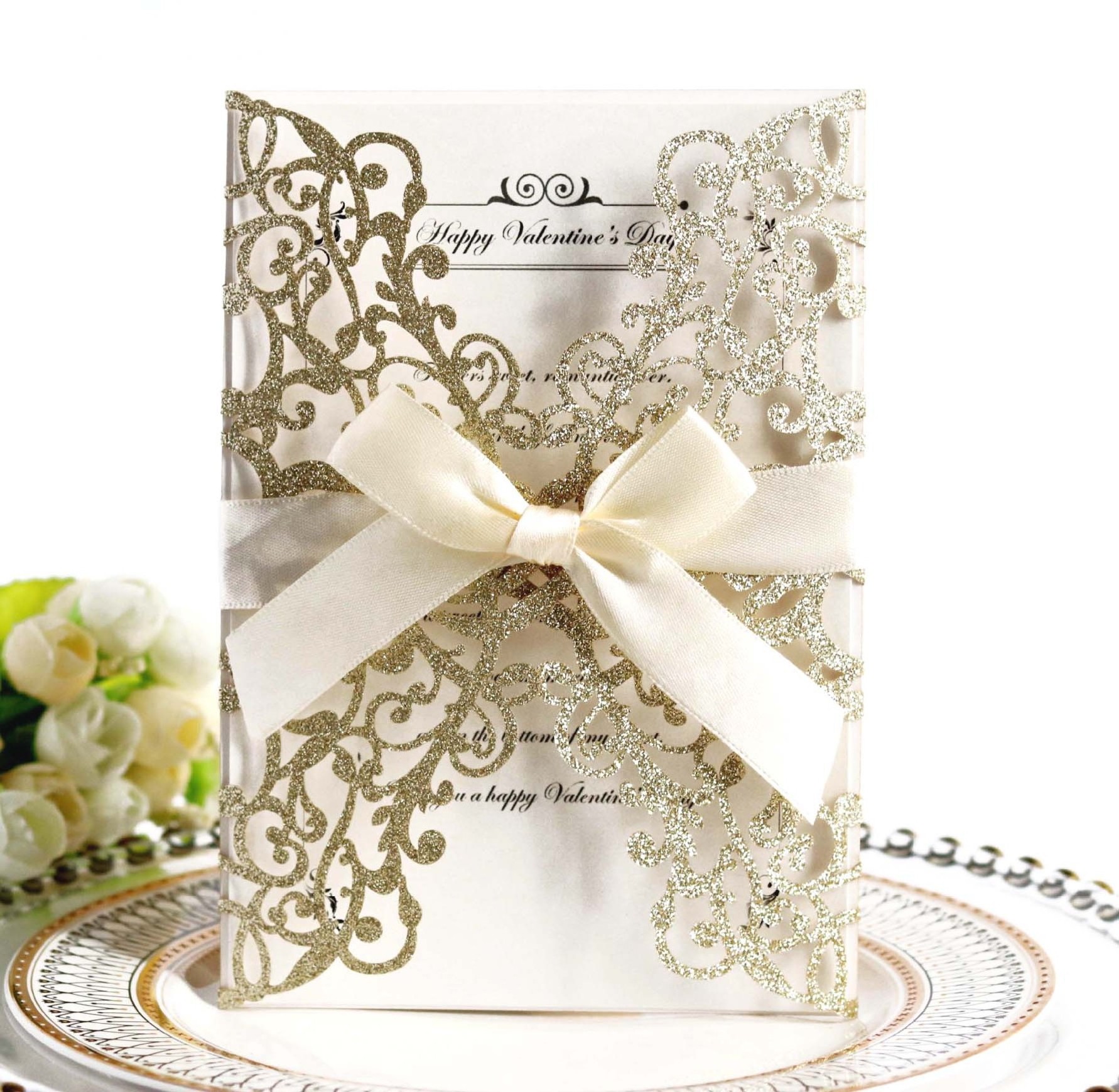 Laser Cut Wedding Invitation Cards With Ribbon Butterfly and Envelope Paper Gift Card Wedding Decor Party Supplies