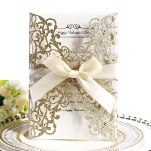 Laser Cut Wedding Invitation Cards With Ribbon Butterfly and Envelope Paper Gift Card Wedding Decor Party Supplies