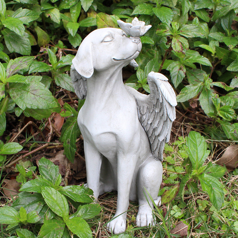 Creative Resin Angel Dog Statue Pet Dog Memorial Stone For Outdoor Garden Animal Ornaments