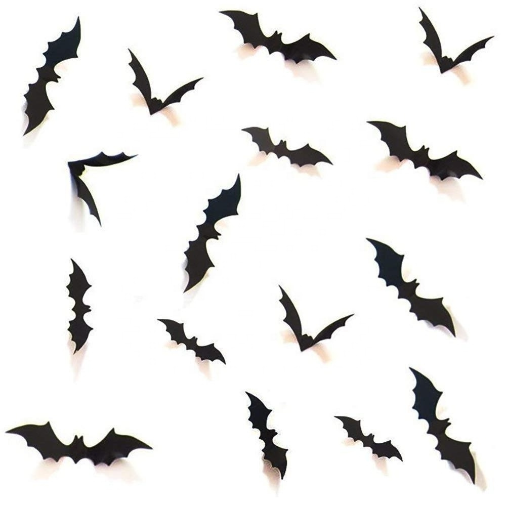 Halloween Party Supplies PVC 3D Scary Bats Wall Decal Wall Sticker Halloween Eve Decor Home Window Decoration Set, 12pcs,black