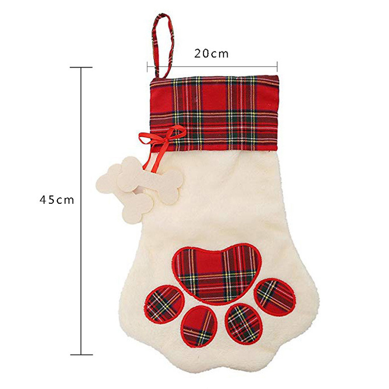 2023 Cheap Dog Pet Wool Paw Stocking Plush Large Hanging For Pets Plaid Bulk Paw Shaped Christmas Stockings