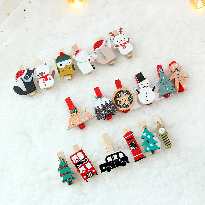 Creative New Christmas Wooden Decorations Mini DIY Photo Clip Christmas Tree Pendant