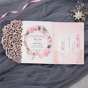 New Arrival Wedding Invitation Card Laser Cut Blush Pink Lace Floral Invitation Cards For Wedding Decorations