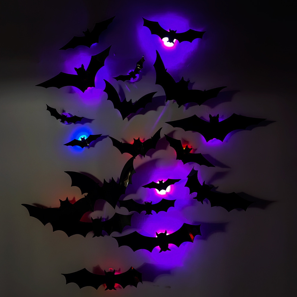 New design 3D led bat halloween wall stickers halloween wall hanging home party garage decoration