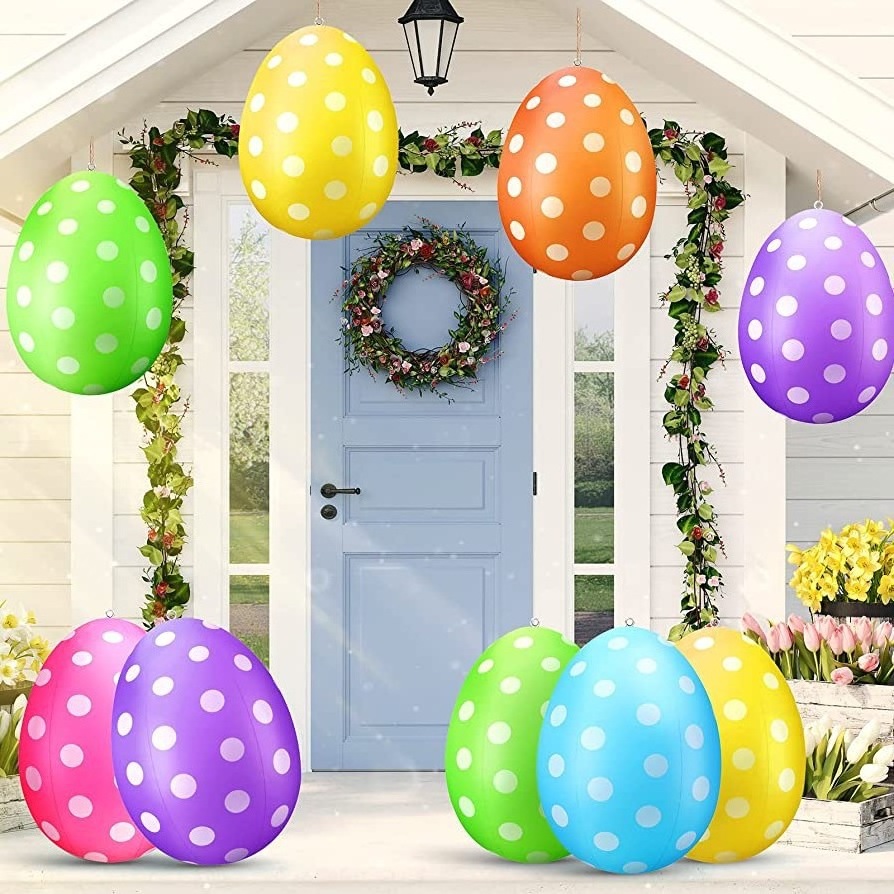 16 Inch Inflatable Easter Egg Balloon Outdoor Kids Toys Yard Inflatable Model Easter Decorations Props