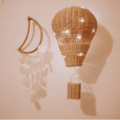 New ins style LED hand woven rattan hot air balloon for kids room decoration photography creative rattan decor