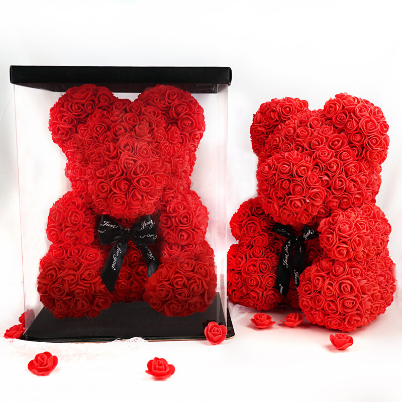 40CM Foam Rose Bear With Gift Box PE Flowers Valentines Day Teddy Bear Mothers Day Creative Gift