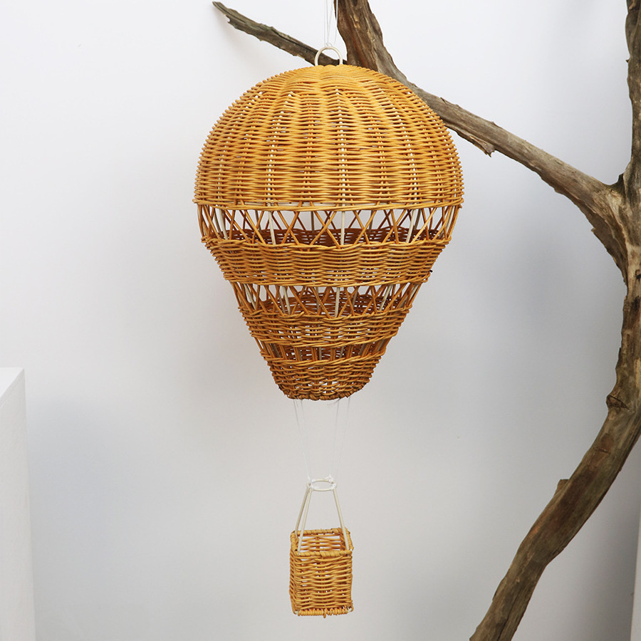 New ins style LED hand woven rattan hot air balloon for kids room decoration photography creative rattan decor