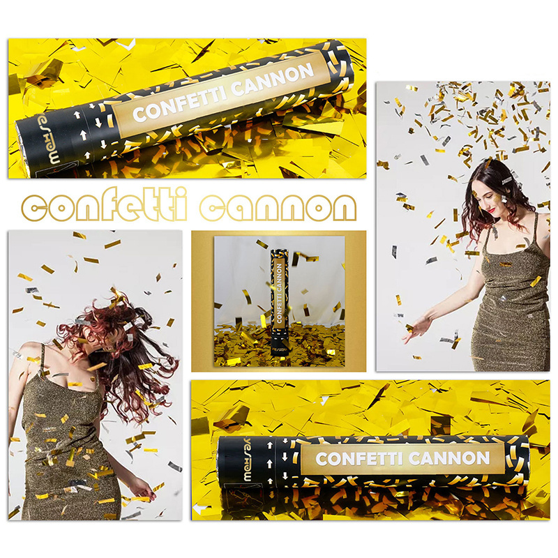 Festive Party Confetti Cannons For Sale Hand Twisted Rotating Shells Gold And Silver Confetti Cannons Wholesale Custom