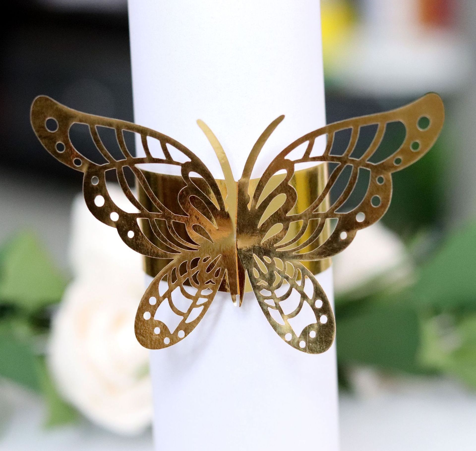 Laser Cut Gold Napkin Rings Wedding Butterfly Party Table Paper Christmas Napkin Ring Wedding Party Decorations