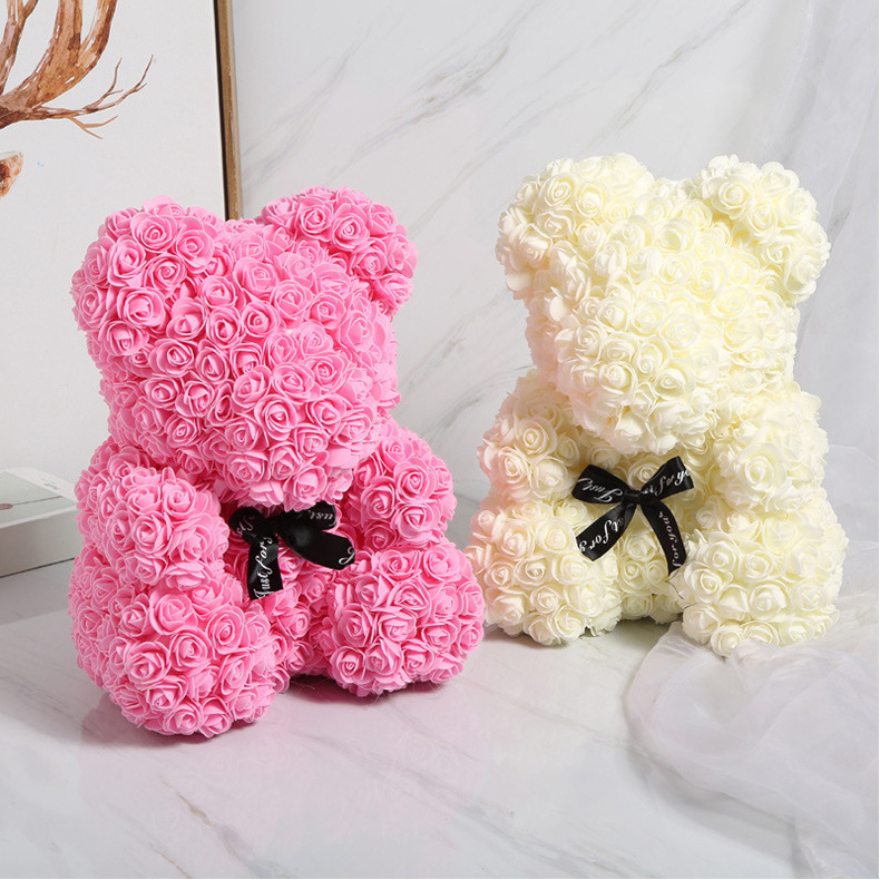 40CM Foam Rose Bear With Gift Box PE Flowers Valentines Day Teddy Bear Mothers Day Creative Gift