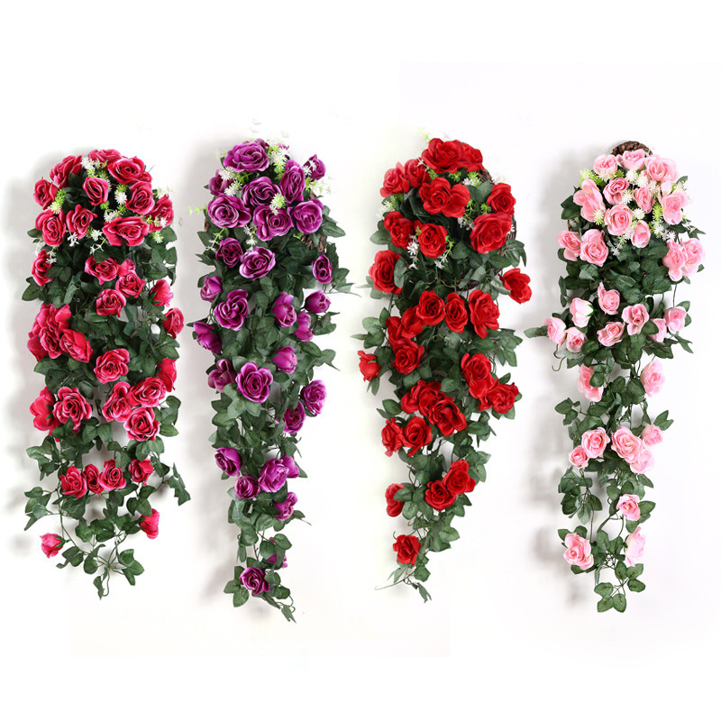 High Quality With Basket Home Artificial Flower Vine Decoration Rose Flowers Wall Hanging Artificial Flower Wholesale