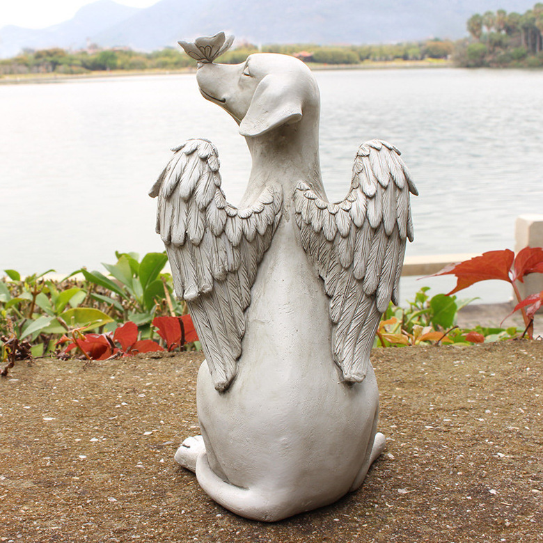 Creative Resin Angel Dog Statue Pet Dog Memorial Stone For Outdoor Garden Animal Ornaments