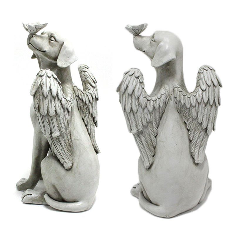 Creative Resin Angel Dog Statue Pet Dog Memorial Stone For Outdoor Garden Animal Ornaments