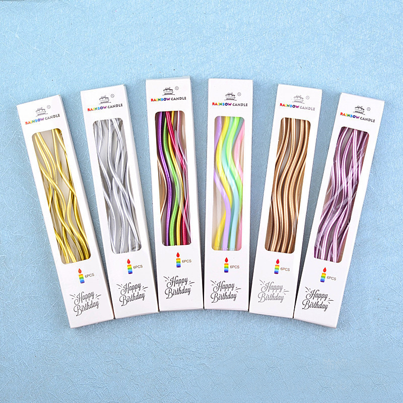 Factory Hot Style Gold Plated Color Spiral Birthday Creative Candles 6 Pack Smokeless For Birthday Cake Candles