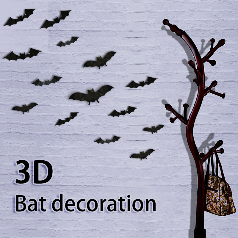 3D Stereo Black Bat Sticker Halloween Bat Wall Stickers Decoration Halloween Party Wall Decor