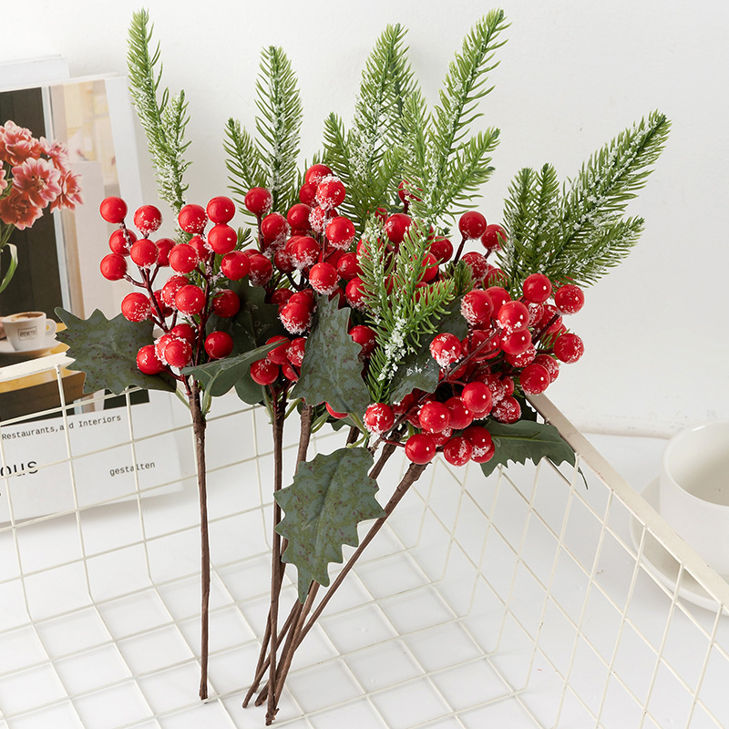 Wholesale christmas red berry branches artificial christmas tree branch decoration christmas artificial flowers