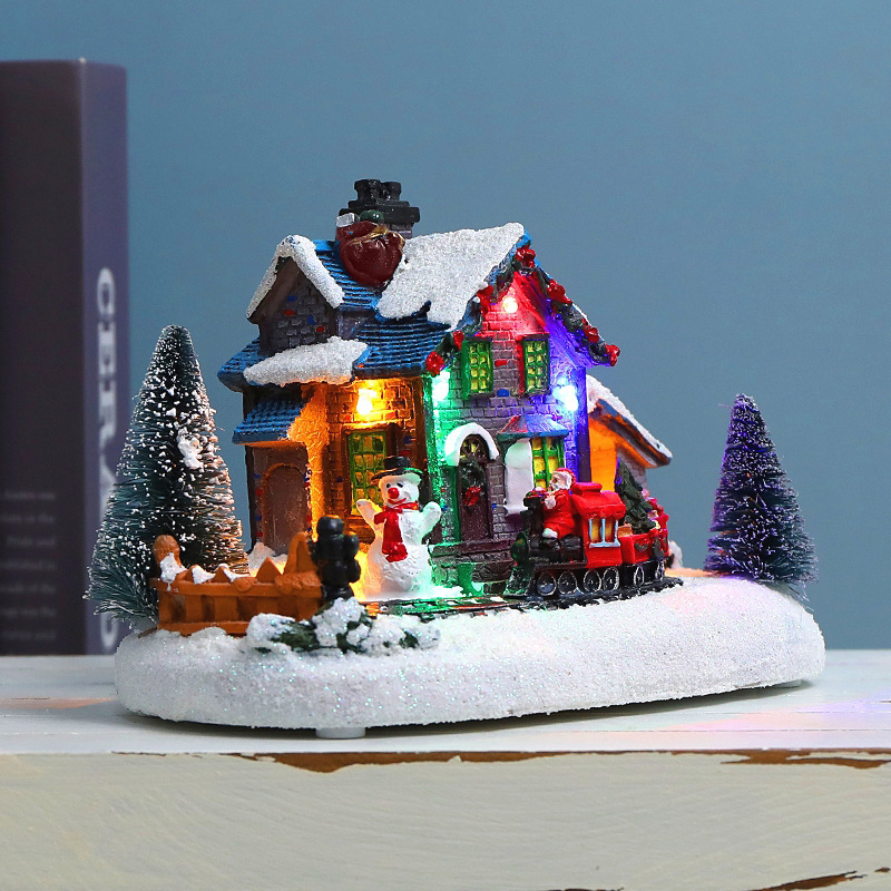 2022 New Christmas House Ornaments LED Snow Room Kids Gifts Christmas Village Houses Resin Crafts