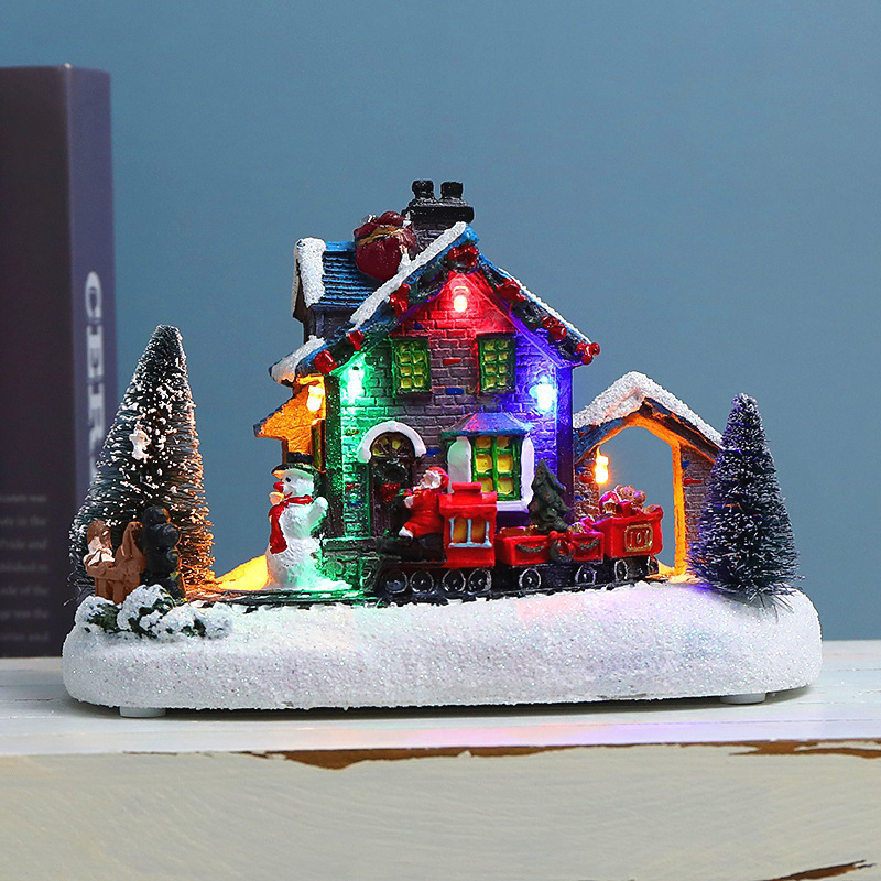 2022 New Christmas House Ornaments LED Snow Room Kids Gifts Christmas Village Houses Resin Crafts